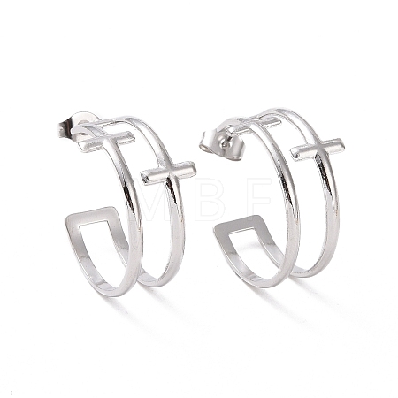 Non-Tarnish 304 Stainless Steel Double Cross Stud Earrings EJEW-G326-05P-1