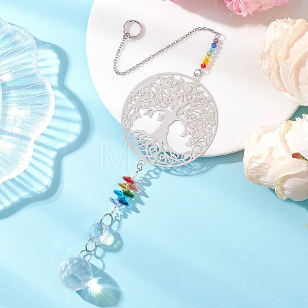 Glass Beads & 201 Stainless Steel Hanging Suncatchers HJEW-JM04762-02-1