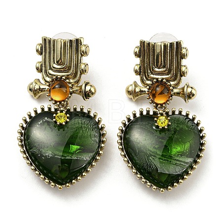 Green Glass Dangle Stud Earrings EJEW-F323-02B-1