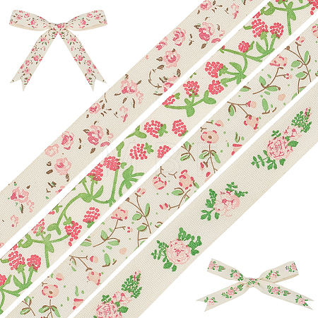 4Bags 4 Colors Printed Artificial Silk Ribbons OCOR-MA0001-82A-1