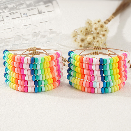12Pcs Polymer Clay Beads Braided Bead Bracelets for Women NL7584-3-1