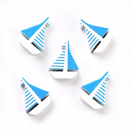 Ocean Theme Spray Painted Natural Wood Beads WOOD-M004-05-1