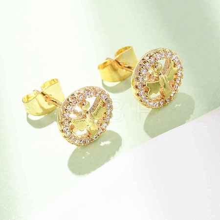 Brass Micro Pave Cubic Zirconia Stud Earrings KK-CBA8EB2-14G-1