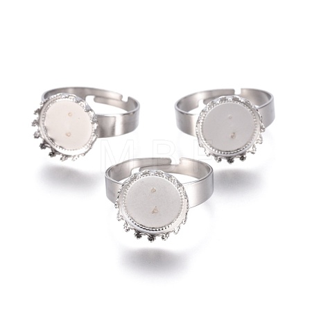 Non-Tarnish Adjustable 304 Stainless Steel Finger Rings Components X-STAS-E474-50-1