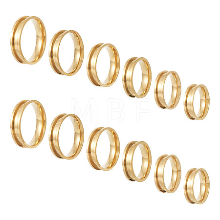 12Pcs 6 Size 201 Stainless Steel Grooved Finger Ring Settings RJEW-TA0001-05G-1