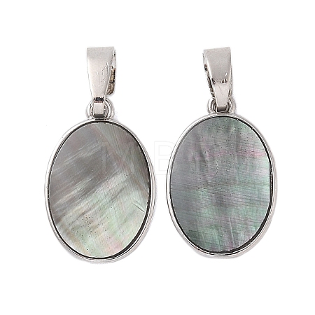 Rack Plating Natural Black Lip Shell Pendants KK-E059-18P-01-1