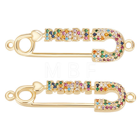 5Pcs Mother's Day Theme Brass Micro Pave Colorful Cubic Zirconia Connector Charms ZIRC-BBC0001-59-1