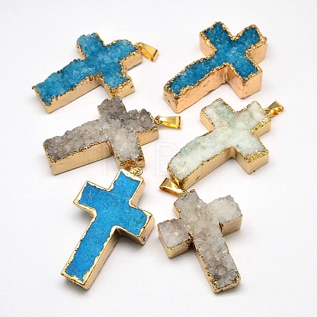 Electroplate Rough Gemstone Natural Drusy Crystal Pendants G-L133-01-1