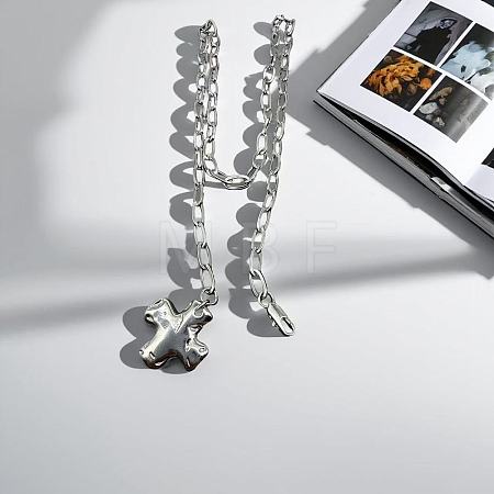 Alloy Textured Cross Pendant Paperclip Chain Necklaces FS-WGDACB3-02-1