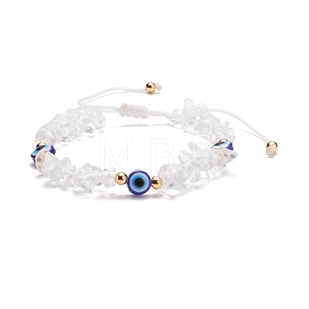Natural Quartz Crystal Chips & Resin Evil Eye Braided Bead Bracelet BJEW-JB08495-06-1