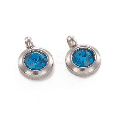 Trendy Original Color 304 Stainless Steel Faceted Grade A Rhinestone Flat Round Charms Pendants RB-N030-01K-1
