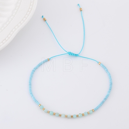 2mm Faceted Natural Amazonite Beaded Braided Adjustable Bracelets for Women PF2854-9-1