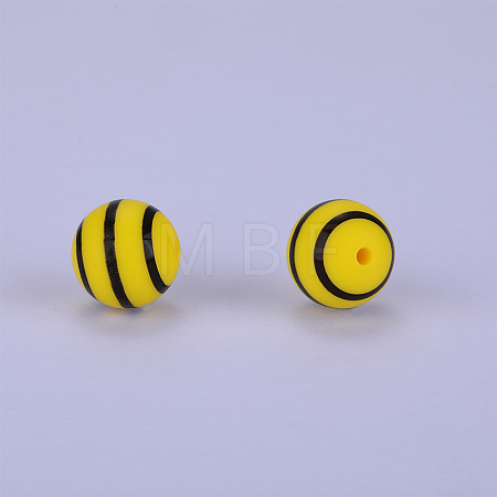 Printed Round with Stripe Pattern Silicone Focal Beads SI-JX0056A-140-1