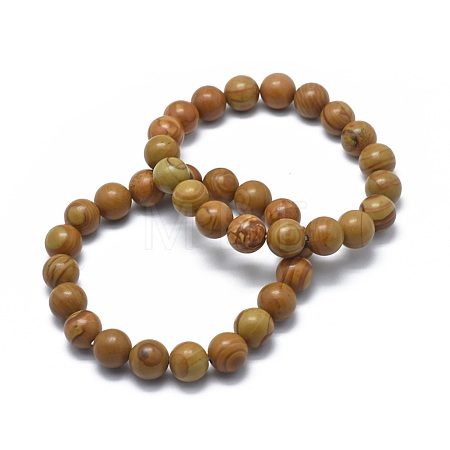 Natural Wood Lace Stone Bead Stretch Bracelets BJEW-K212-C-041-1