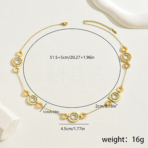 Stainless Steel Crystal Rhinestone Roman Numerals Double Circle Link Chain Necklaces for Women TW8896-1