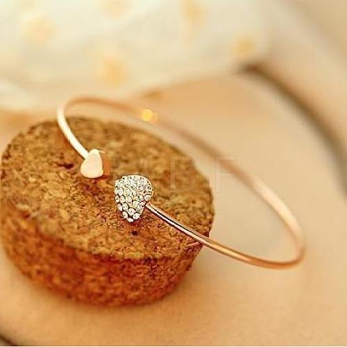 Double Heart Alloy Rhinestone Cuff Bangles for Women WGD430F-01-1