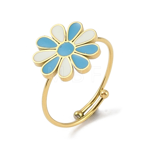 Ion Plating(IP) Flower 304 Stainless Steel Enamel Ring RJEW-A038-18G-05-1