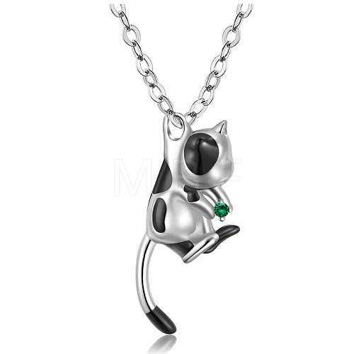 Stainless Steel Rhinestone Cow Cat Urn Ashes Pendant Necklace for Women PW-WG86E74-05-1