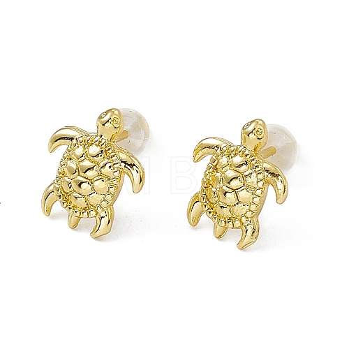 Brass Tortoise Stud Earrings for Women EJEW-P211-07G-1