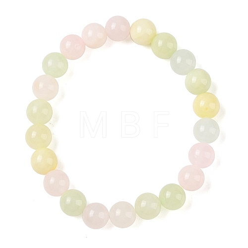 Natural Green Jade(Dyed) Round Beaded Stretch Bracelets G-U005-01B-02-1