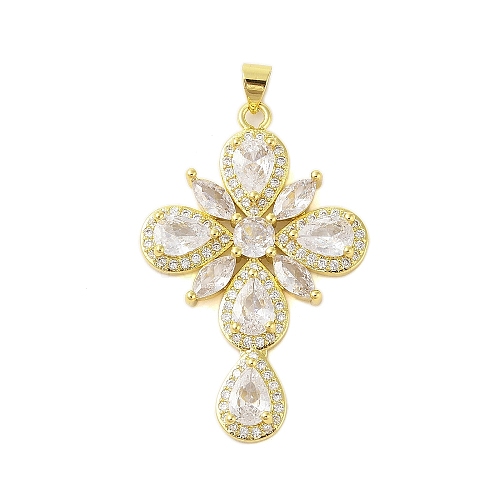 Rack Plating Brass Clear Cubic Zirconia Pendants KK-S380-32G-B-1