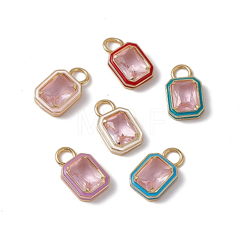 Pink Glass Rectangle Pendants KK-I696-10G-1