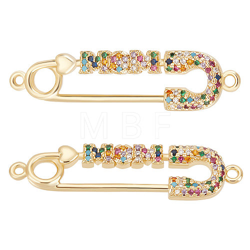 5Pcs Mother's Day Theme Brass Micro Pave Colorful Cubic Zirconia Connector Charms ZIRC-BBC0001-59-1