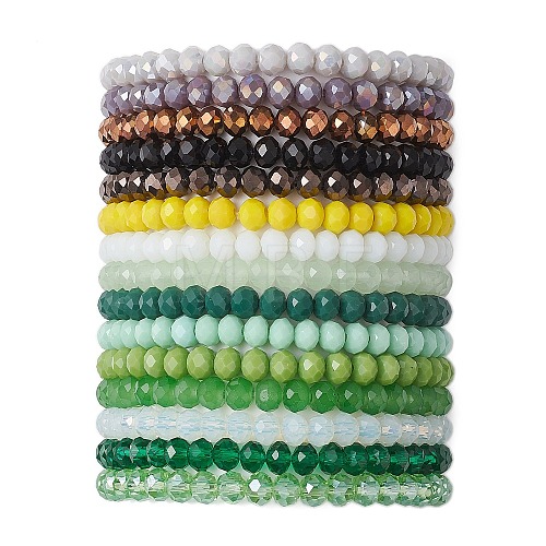 15Pcs 15 Colors Faceted Rondelle Imitation Jade Glass Beaded Stretch Bracelet Sets BJEW-JB10791-1