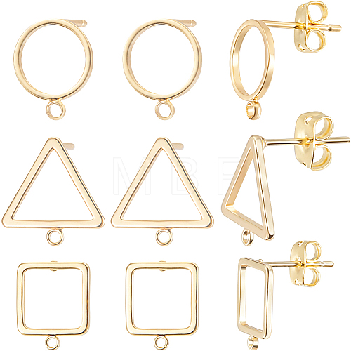 Beebeecraft 24Pcs 3 Style Square & Triangle & Ring Brass Stud Earring Findings KK-BBC0012-84-1