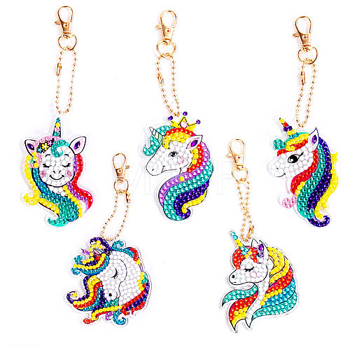 DIY 5Pcs Unicorn Diamond Painting Keychain Kits DIY-SC0016-86-1