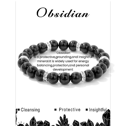 Natural Obsidian Round Beaded Stretch Bracelets for Women Men IS6879-6-1