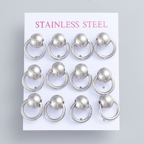 304 Stainless Steel Dangle Stud Earrings EJEW-F246-01P-1