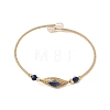 Faceted Horse Eye Natural Mixed Stone Herringbone Wire-Wrapped Brass Open Cuff Bangles with Natural Pearl for Women BJEW-JB14303-4