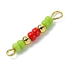 3Pcs Glass Seed Beads & Brass Rondelle Beaded Connector Charms PALLOY-JF03294-04-4