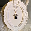 European Natural Obsidian with Alloy Wings Angel Pendant Necklaces for Women WH2548-1-1