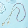 Natural Colorful Tourmaline Dice Beaded Lariat Necklaces NJEW-JN05912-1