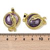 Natural Amethyst Flat Round Shaped Brass Pendants KK-F887-03G-24-3