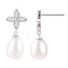 Drop Clover Natural Pearl & Shell Dangle Stud Earrings EJEW-T047-01P-2