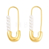 Ion Plating(IP) 304 Stainless Steel & Plastic Imitation Pearl Safety Pin Hoop Earrings for Women EJEW-C096-05G-1
