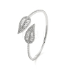 Clear Cubic Zirconia Double Leaf Open Cuff Bangle BJEW-F445-10P-2