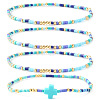 4Pcs Vintage Cylinder Seed Beads &  Brass Beaded Bracelet Sets VC6317-8-1