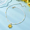 Summer Alloy Enamel Flower Pendant Glass Seed Beaded Necklaces for Women NJEW-MZ00151-01-1