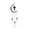 Cross Synthetic Turquoise & Brass Moon Suncatchers HJEW-JM05019-1