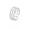 304 Stainless Steel Triple Line Open Cuff Ring for Women RJEW-S405-232P-3