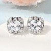 Brass Pave Cubic Zirconia & Glass Stud Earrings EJEW-G471-03P-3
