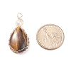 Natural Tiger Eye Copper Wire Wrapped Pendants PALLOY-JF01398-02-2