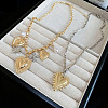 Alloy Rhinestone & Iron Heart Pendant Double Layer Necklaces for Women WG7EE33-01-2