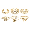 6Pcs 6 Styles Brass Micro Pave Clear Cubic Zirconia Cuff Rings RJEW-LS0001-43G-2