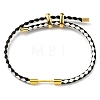 Brass Column Bar Link Bracelet with Leather Cords BJEW-G675-05G-05-1