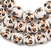 Handmade Flower Printed Porcelain Ceramic Beads Strands PORC-M007-10mm-04-2